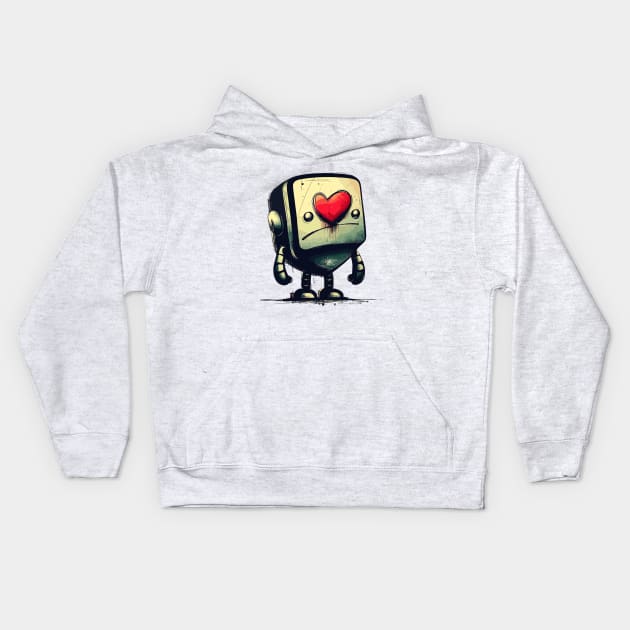 Cute clumsy sad valentine retro robot Kids Hoodie by TomFrontierArt